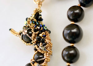 black gold beadwoven seahorse necklace