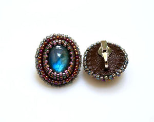 handmade beaded labradorite clip earrings