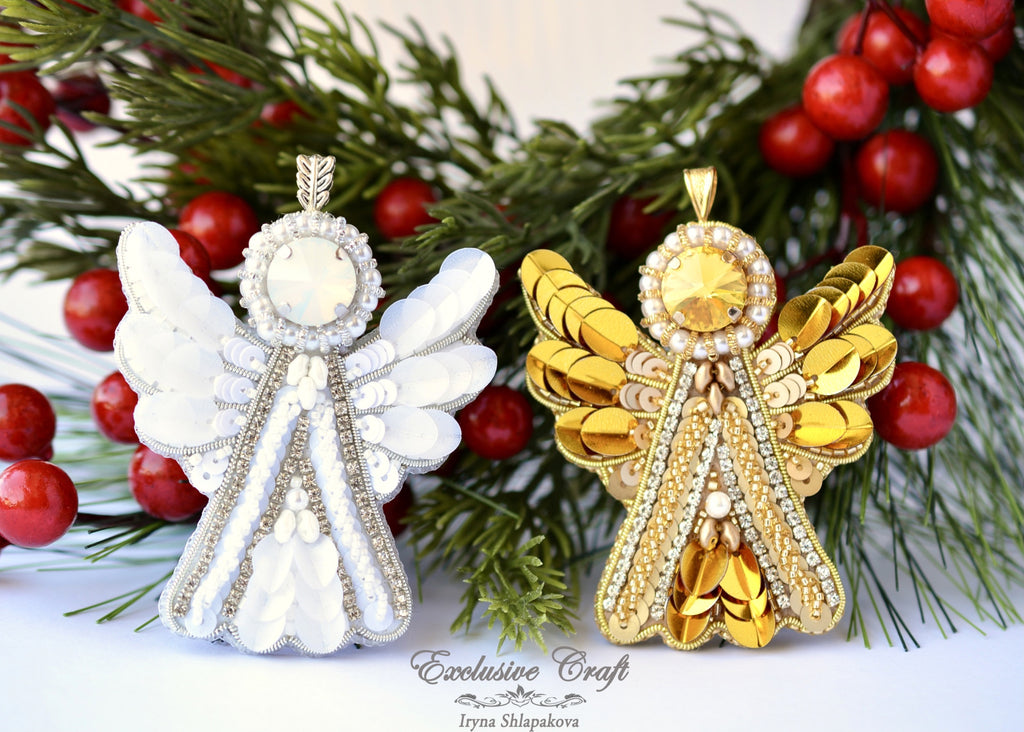 bead embroidery angel christmas ornament handmade