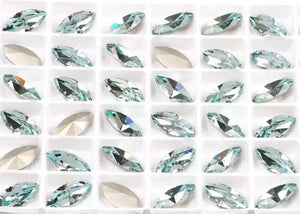 aquamarine crystal navette in settings 4x8  mm