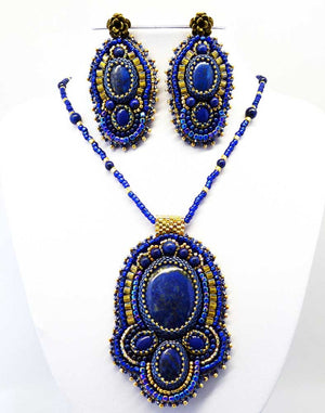 blue beaded embroidered pendant