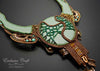 bead embroidered green bronze swarovski necklace leather back