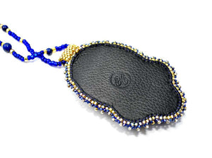 handmade artisan jewelry beaded blue pendant