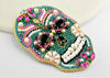pink  teal bead embroidered sugar skull jewelry
