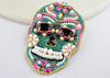 pink  teal bead embroidered sugar skull handmade