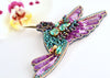 bead embroidered purple teal hummingbird pin