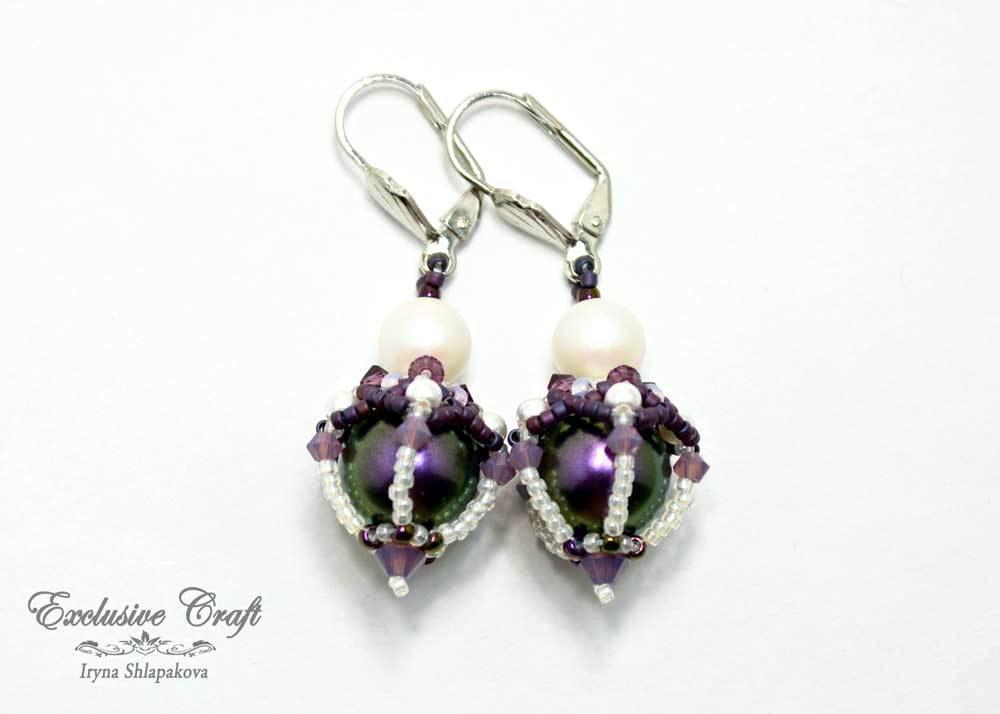 beaded earrings with swarovski purple