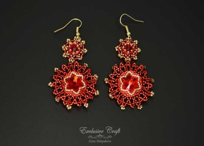 swarovski red beaded earrings