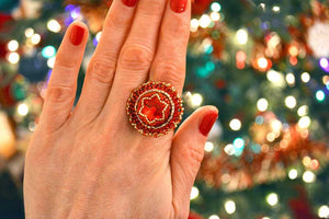 swarovski red beaded ring