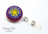 unique bead embroidered red yellow blue ID badge reel holder for nurse