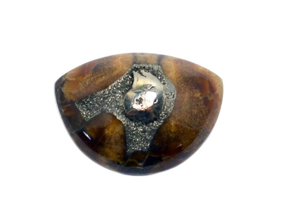 Fossil pyrite ammonite in simbircite cabochon for jewelry making