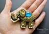 golden beaded elephant brooch pendant