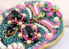 pink  teal bead embroidered sugar skull brooch