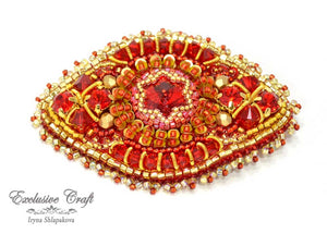 handcrafted bead embroidered red gold hair barrette