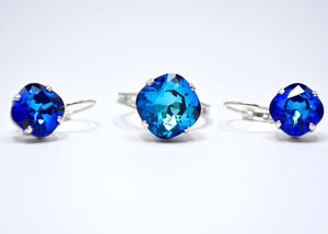 swarovski adjustable ring earrings blue 