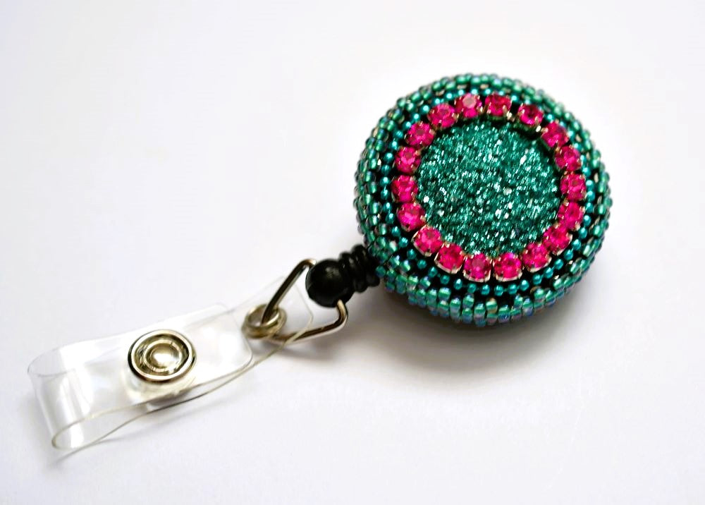 Unique beaded ID badge teal druzzy – Exclusive Craft