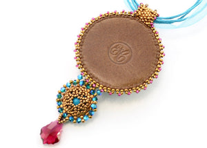 bead embroidery teal bronze filigree necklace