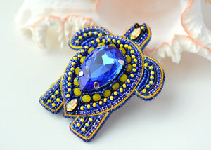 ukrainian colors bead embroidered turtle brooch