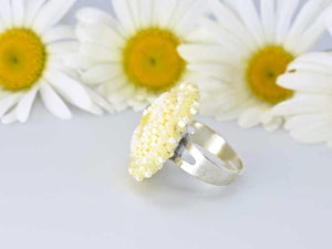 handcrafted bead embroidered yellow ring