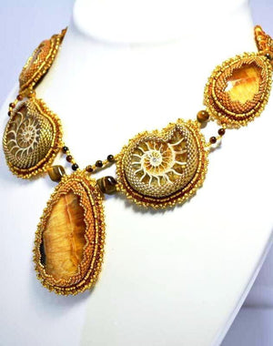ammonite beaded golden necklace