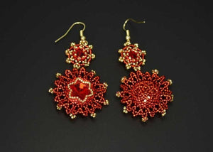 beaded red gold earrings handmade