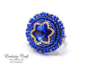 blue beaded swarovski ring