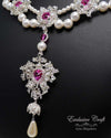 handcrafted white fuchsia beaded necklace bridal