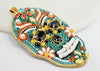 handmade yellow teal bead embroidered sugar skull pendant