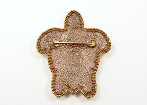 bead embroidered turtle brooch crystal
